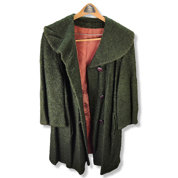 Knubby Overcoat Adult Green Wool Double Breasted Lined Dark Academia Vintage - Picture 5 of 9